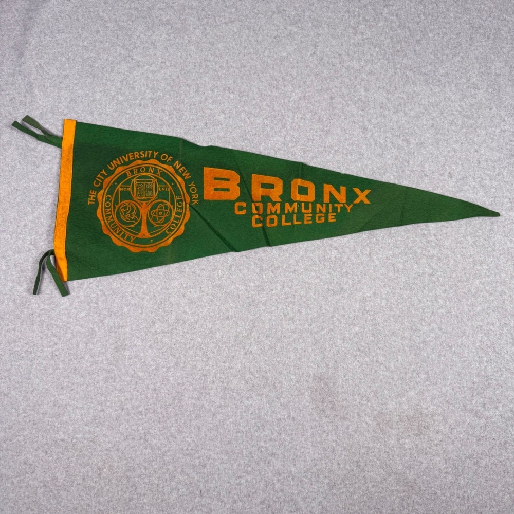 Vintage Bronx Community College Pennant CUNY Green Orange Felt Wall Decor 29 In